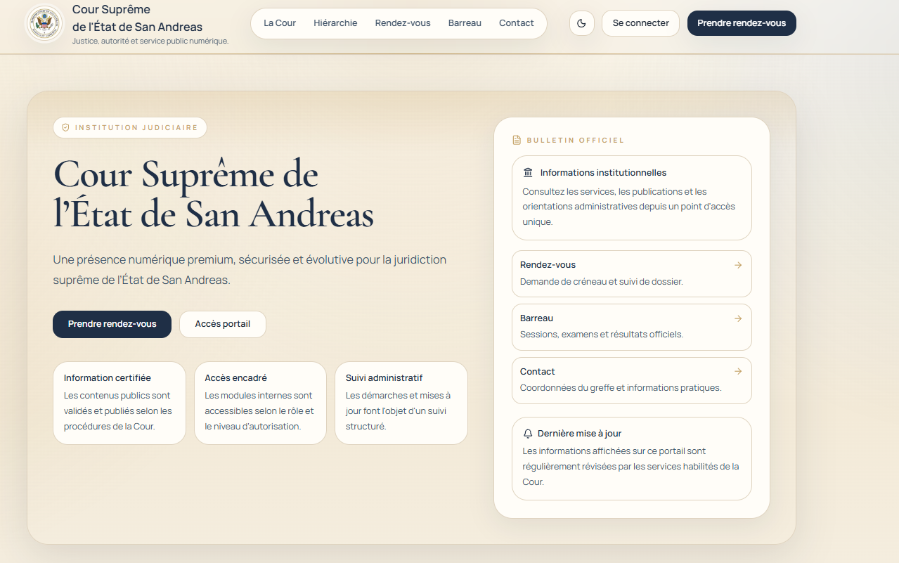 Cour SA — Plateforme institutionnelle sécurisée portail Barreau