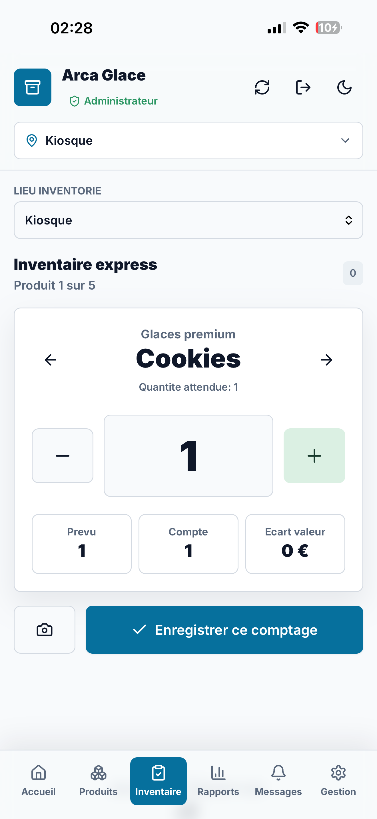 Arca Glace – Gestion de stock mobile multi-sites — vue 3